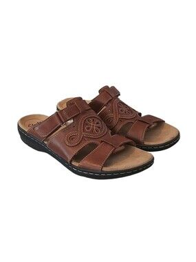 Clarks Collection Brown Leather Leisa Higley Slide Sandal Size 10M